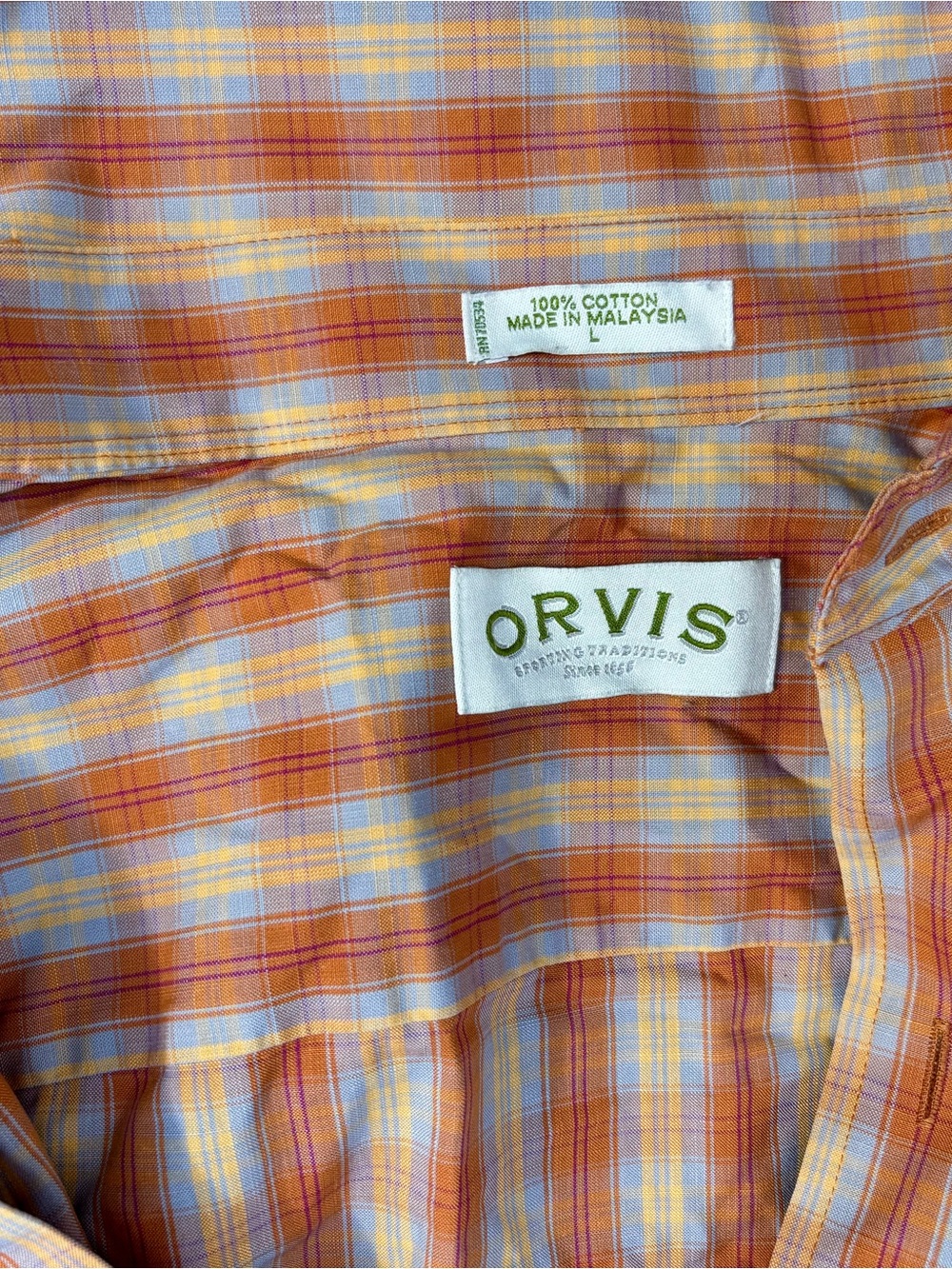 Orvis Plaid Cotton Shirt - short sleeve Orange, Yellow, & Light Blue